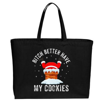 Bitch Better Have My Cookies Santa Adult Christmas Pajama PJ Cotton Canvas Jumbo Tote