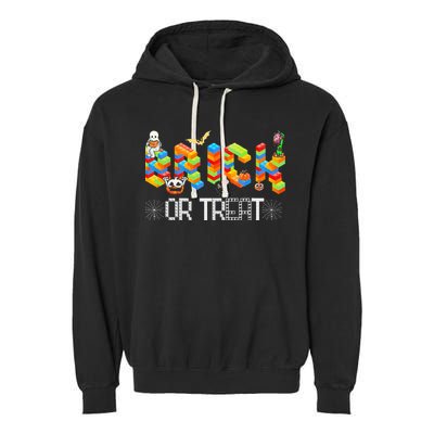Block Building Halloween Brick Or Treat Master Builder Garment-Dyed Fleece Hoodie