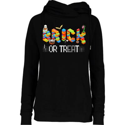 Block Building Halloween Brick Or Treat Master Builder Womens Funnel Neck Pullover Hood