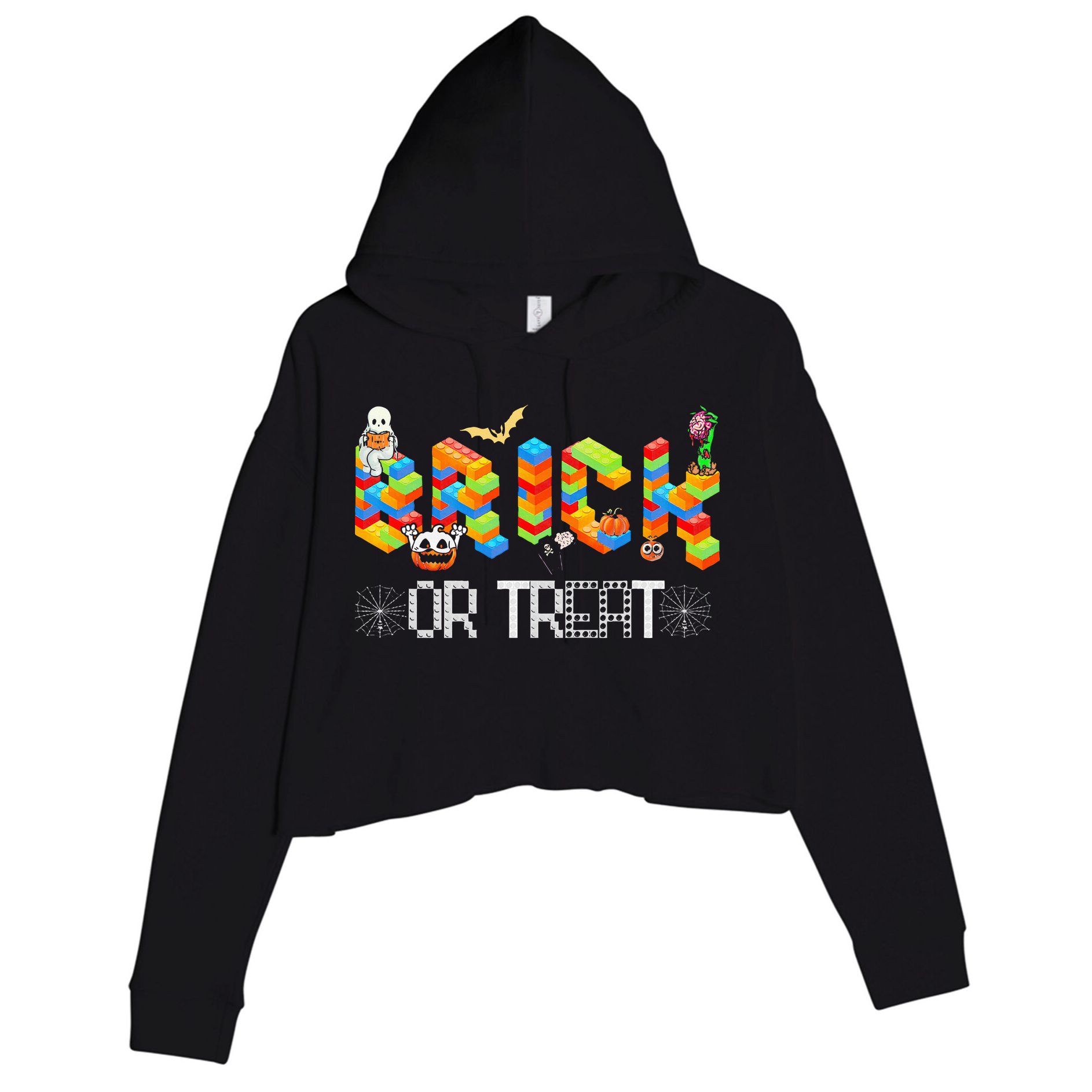 Block Building Halloween Brick Or Treat Master Builder Crop Fleece Hoodie