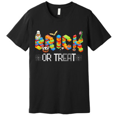 Block Building Halloween Brick Or Treat Master Builder Premium T-Shirt