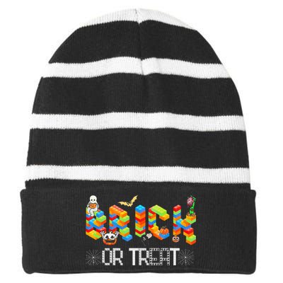 Block Building Halloween Brick Or Treat Master Builder Striped Beanie with Solid Band