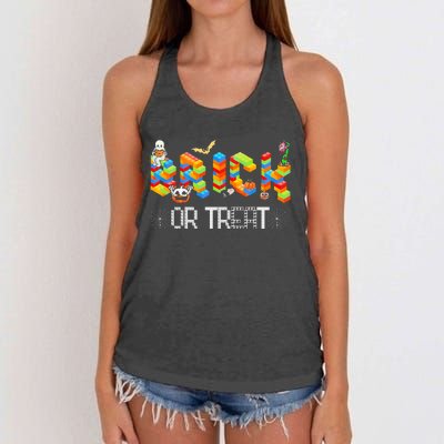 Block Building Halloween Brick Or Treat Master Builder Women's Knotted Racerback Tank