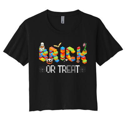 Block Building Halloween Brick Or Treat Master Builder Women's Crop Top Tee