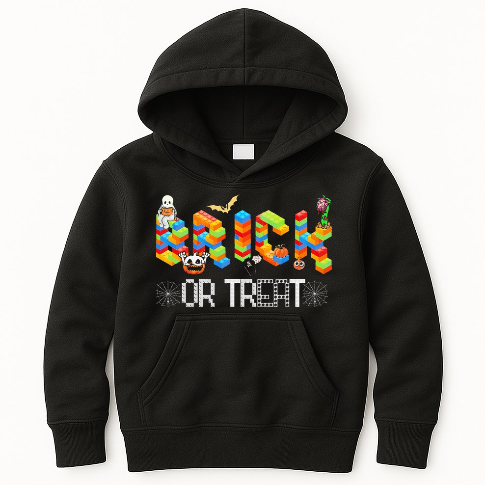 Block Building Halloween Brick Or Treat Master Builder Kids Hoodie
