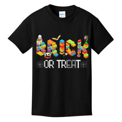 Block Building Halloween Brick Or Treat Master Builder Kids T-Shirt