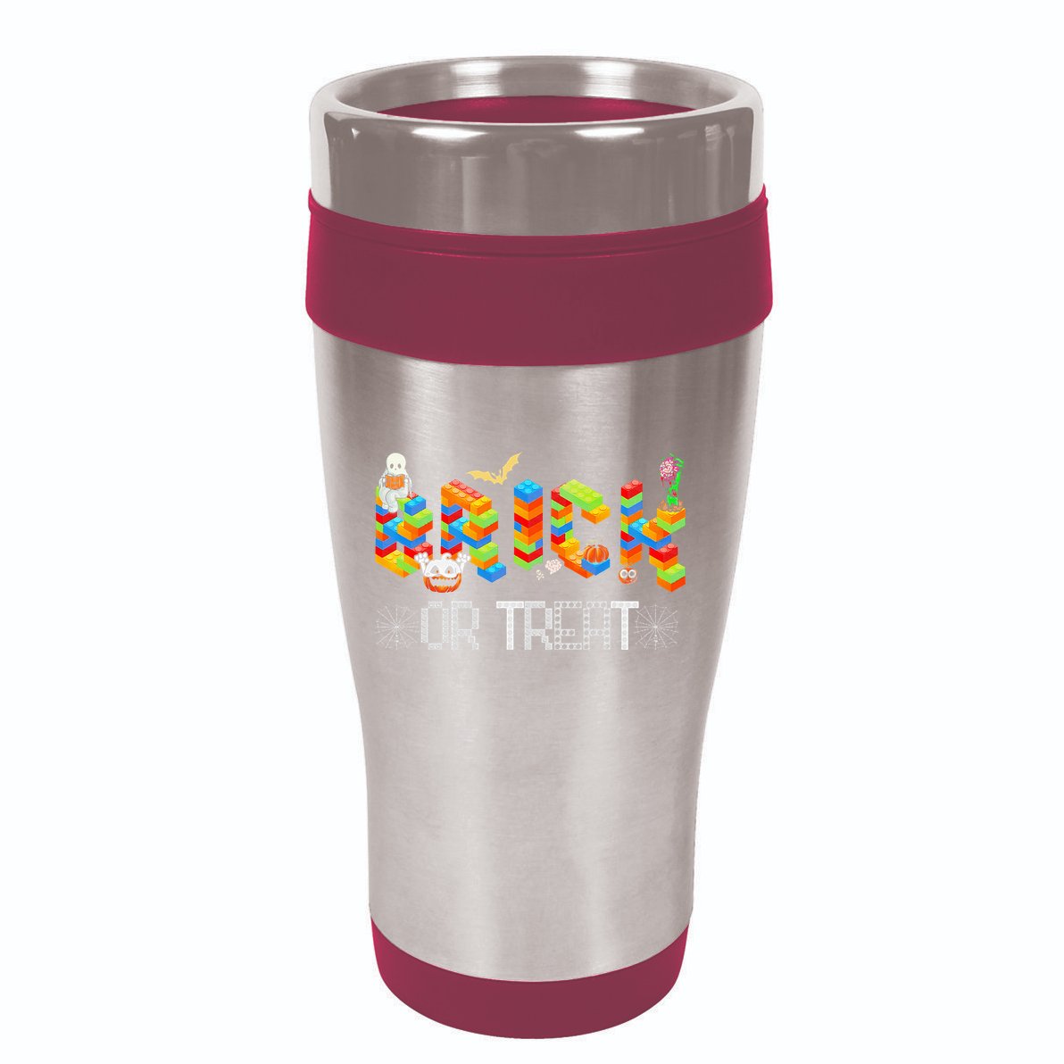 Block Building Halloween Brick Or Treat Master Builder 16oz Travel Tumbler