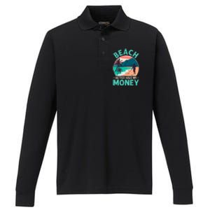 Beach Better Have My Money Metal Detector Retro Performance Long Sleeve Polo