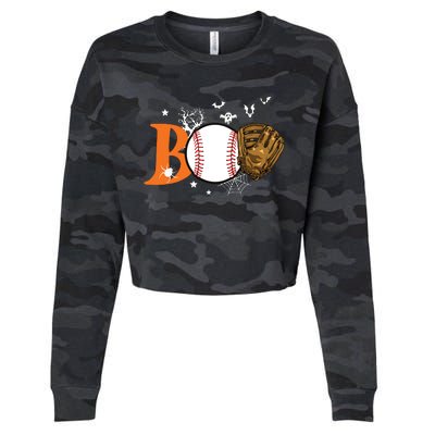 Boo Baseball Halloween Player Catcher Pitcher Spooky Season Cropped Pullover Crew