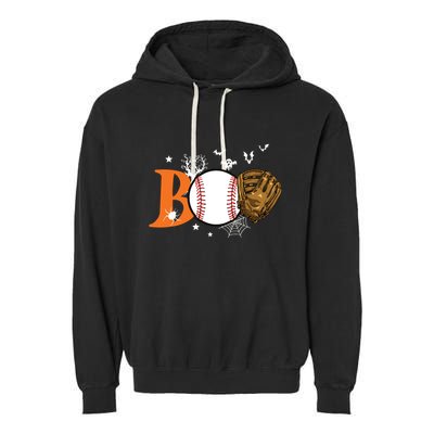 Boo Baseball Halloween Player Catcher Pitcher Spooky Season Garment-Dyed Fleece Hoodie
