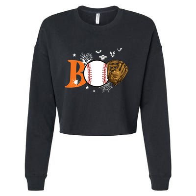 Boo Baseball Halloween Player Catcher Pitcher Spooky Season Cropped Pullover Crew