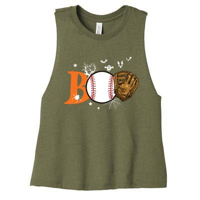 Boo Baseball Halloween Player Catcher Pitcher Spooky Season Women's Racerback Cropped Tank