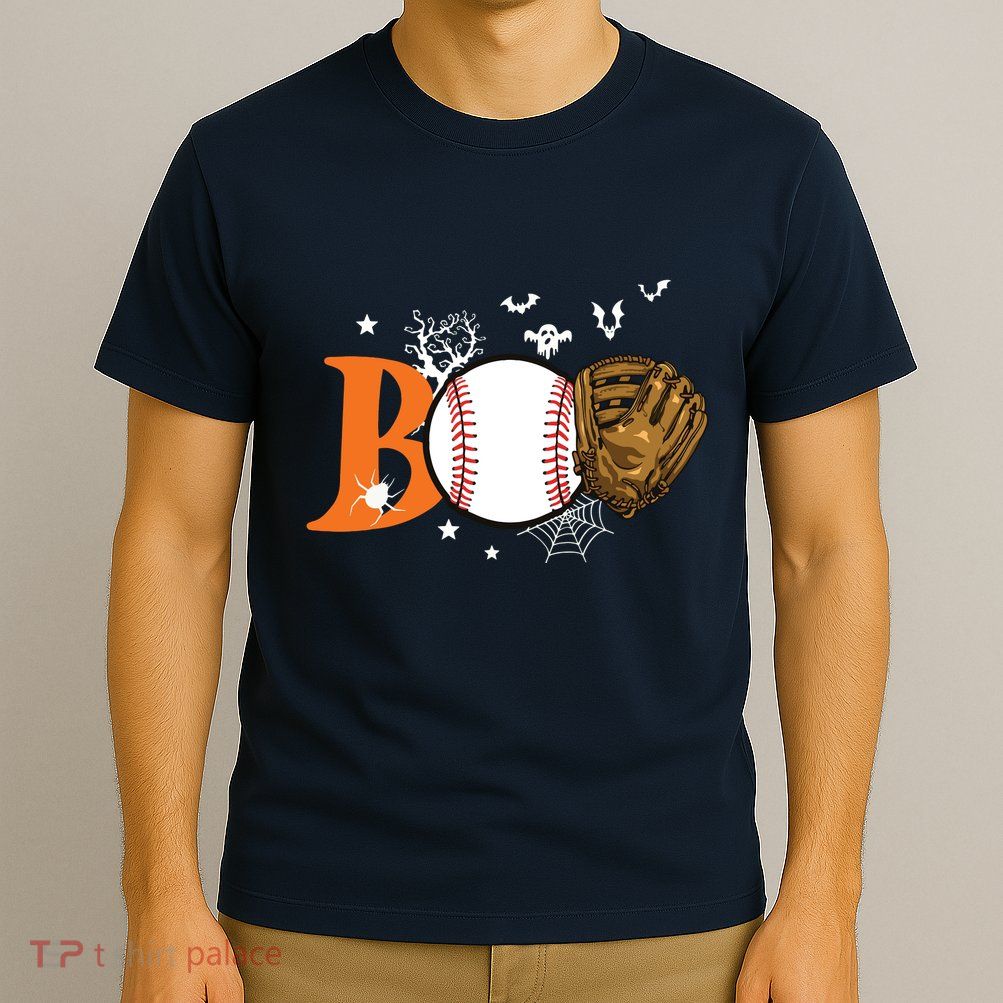 Boo Baseball Halloween Player Catcher Pitcher Spooky Season T-Shirt