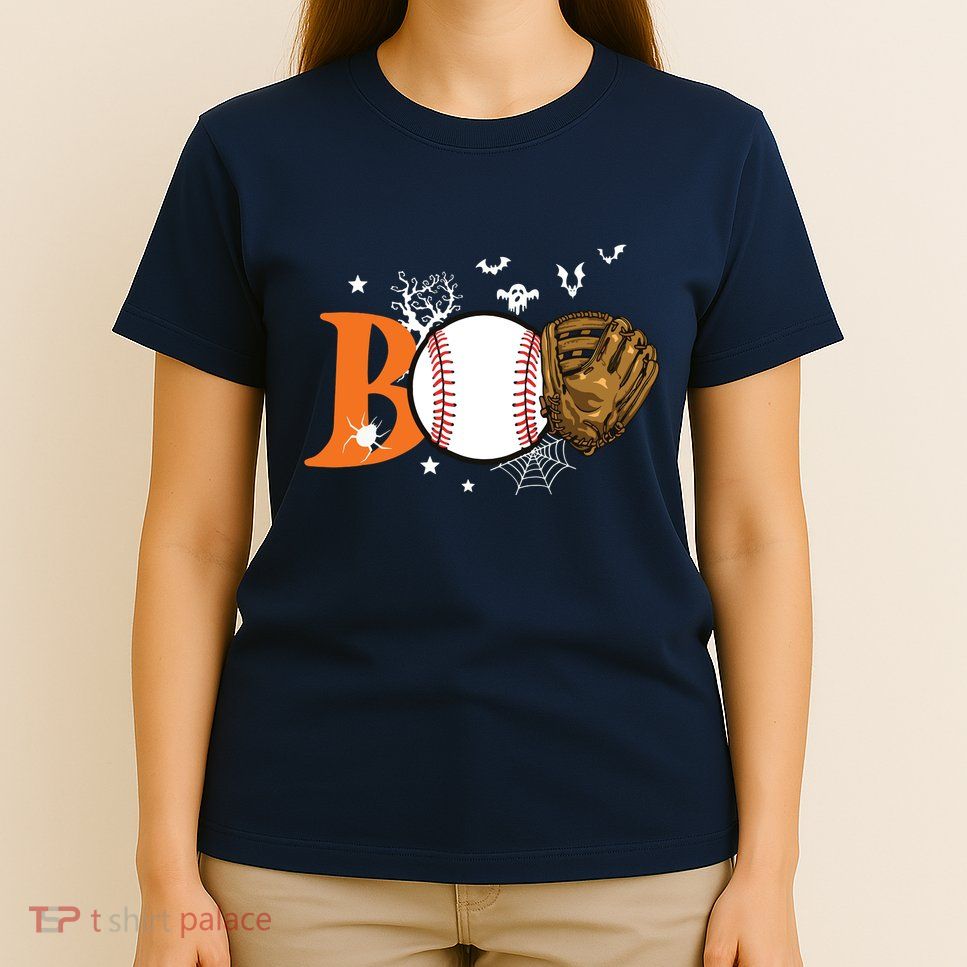 Boo Baseball Halloween Player Catcher Pitcher Spooky Season T-Shirt