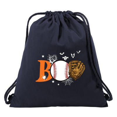 Boo Baseball Halloween Player Catcher Pitcher Spooky Season Drawstring Bag