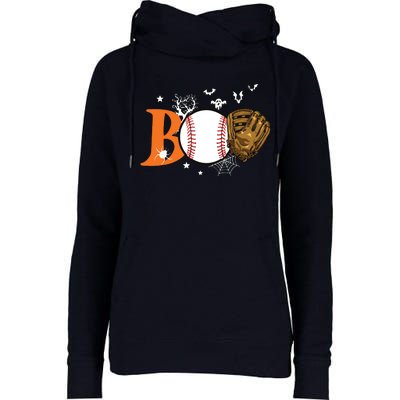 Boo Baseball Halloween Player Catcher Pitcher Spooky Season Womens Funnel Neck Pullover Hood