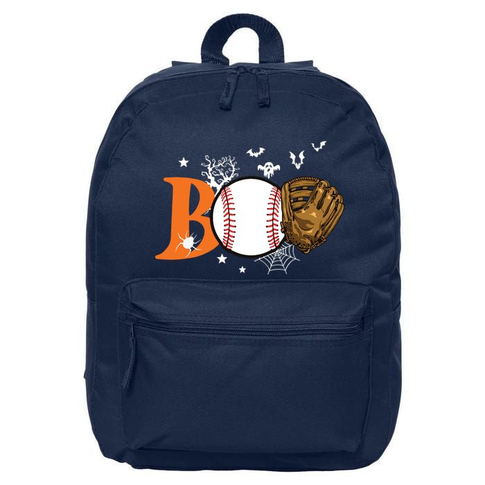 Boo Baseball Halloween Player Catcher Pitcher Spooky Season 16 in Basic Backpack
