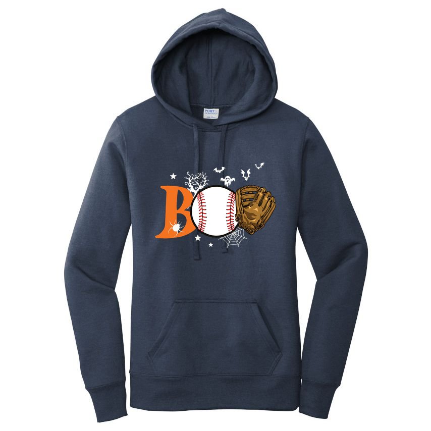 Boo Baseball Halloween Player Catcher Pitcher Spooky Season Women's Pullover Hoodie