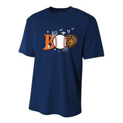 Boo Baseball Halloween Player Catcher Pitcher Spooky Season Youth Performance Sprint T-Shirt
