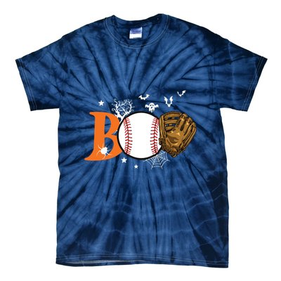 Boo Baseball Halloween Player Catcher Pitcher Spooky Season Tie-Dye T-Shirt