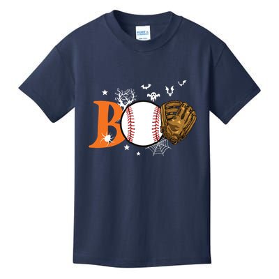 Boo Baseball Halloween Player Catcher Pitcher Spooky Season Kids T-Shirt