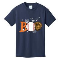 Boo Baseball Halloween Player Catcher Pitcher Spooky Season Kids T-Shirt