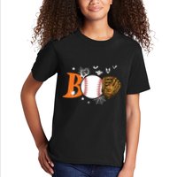 Boo Baseball Halloween Player Catcher Pitcher Spooky Season Kids T-Shirt