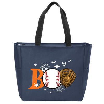 Boo Baseball Halloween Player Catcher Pitcher Spooky Season Zip Tote Bag