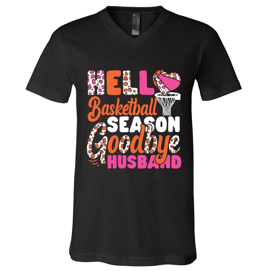 Basketball Bball Husband Wife Hello Basketball Season V-Neck T-Shirt