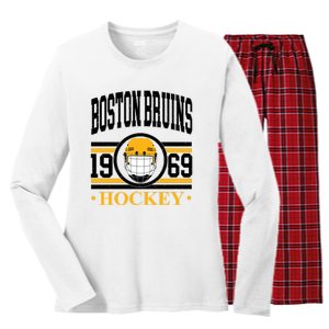 Boston Bruin Hockey Team Supporter Women's Long Sleeve Flannel Pajama Set 