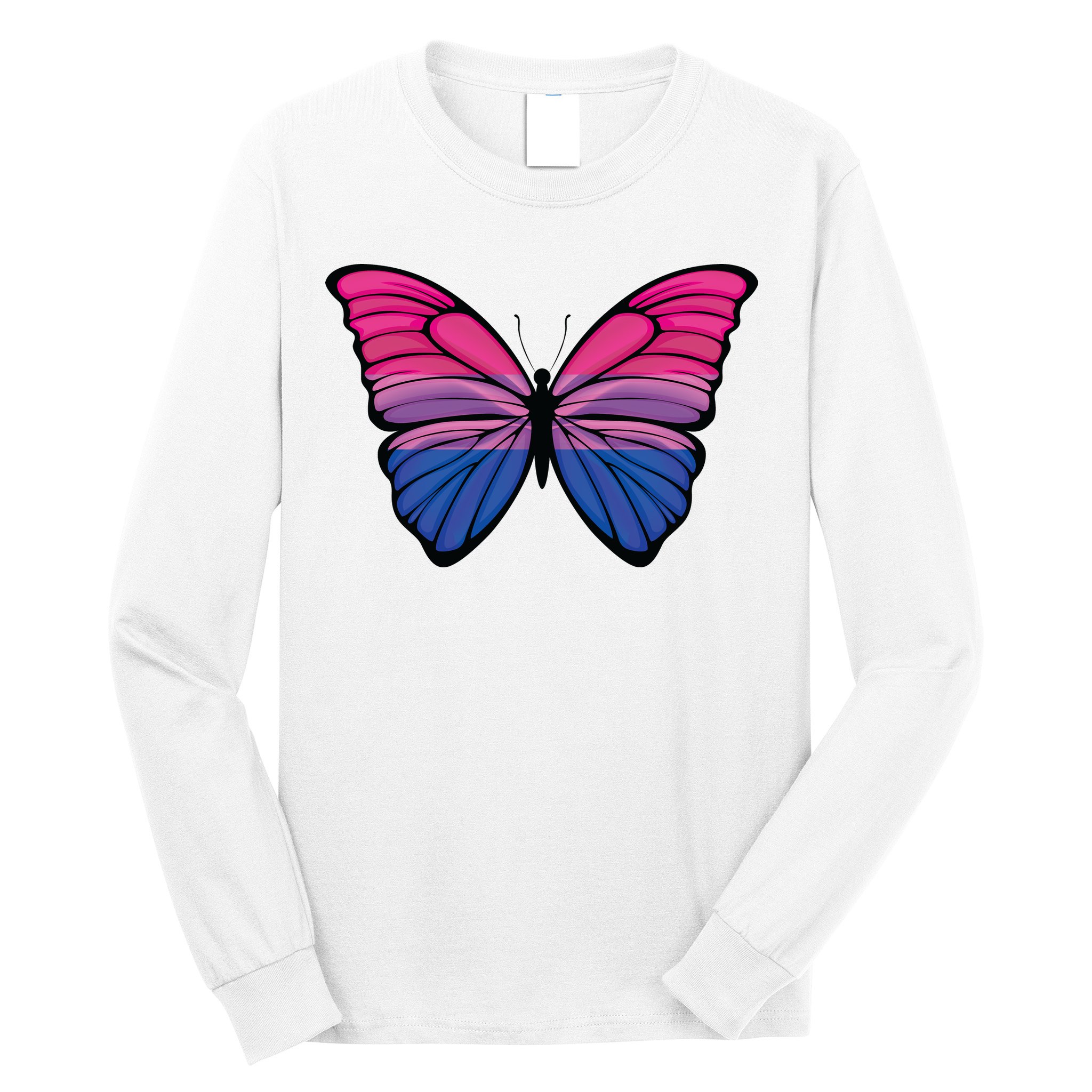 Bisexual Butterfly Hypolimnas Bi Pride Flag Long Sleeve Shirt