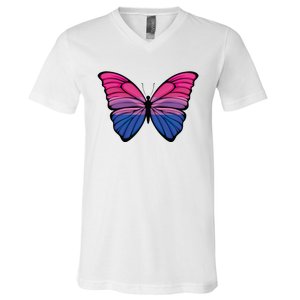 Bisexual Butterfly Hypolimnas Bi Pride Flag V-Neck T-Shirt