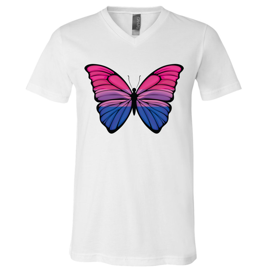 Bisexual Butterfly Hypolimnas Bi Pride Flag V-Neck T-Shirt