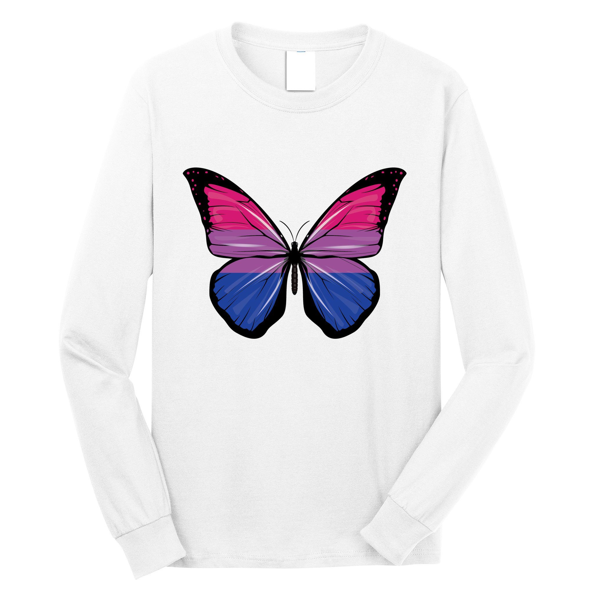 Bisexual Butterfly Hypolimnas Bi Pride Flag Long Sleeve Shirt