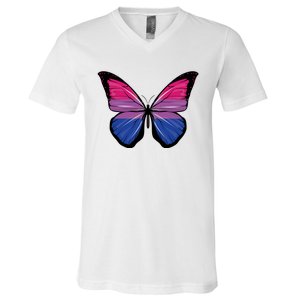 Bisexual Butterfly Hypolimnas Bi Pride Flag V-Neck T-Shirt