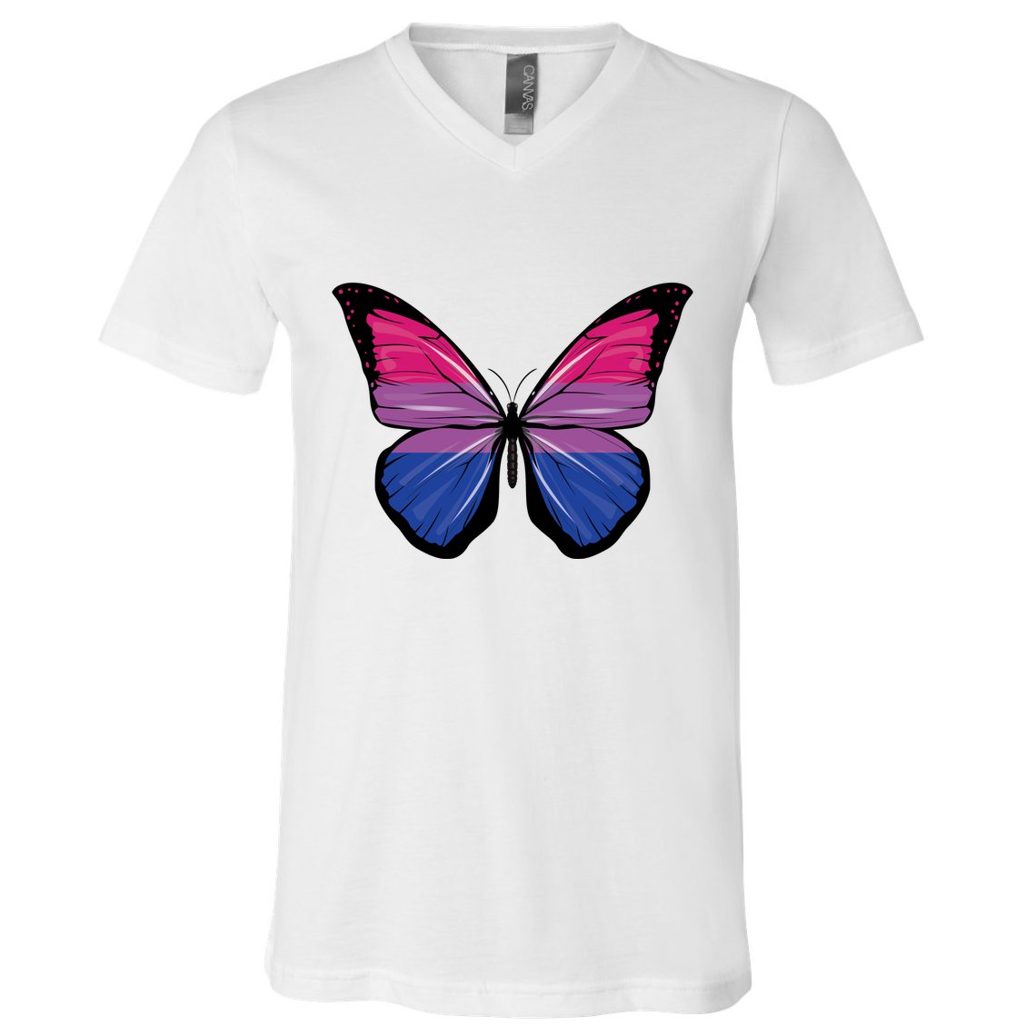 Bisexual Butterfly Hypolimnas Bi Pride Flag V-Neck T-Shirt