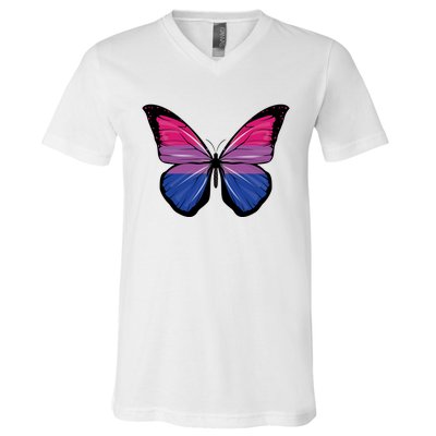 Bisexual Butterfly Hypolimnas Bi Pride Flag V-Neck T-Shirt