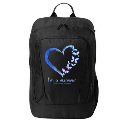 Blue Butterfly Heart Im A Survivor Colon Cancer Awareness City Backpack