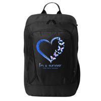 Blue Butterfly Heart Im A Survivor Colon Cancer Awareness City Backpack