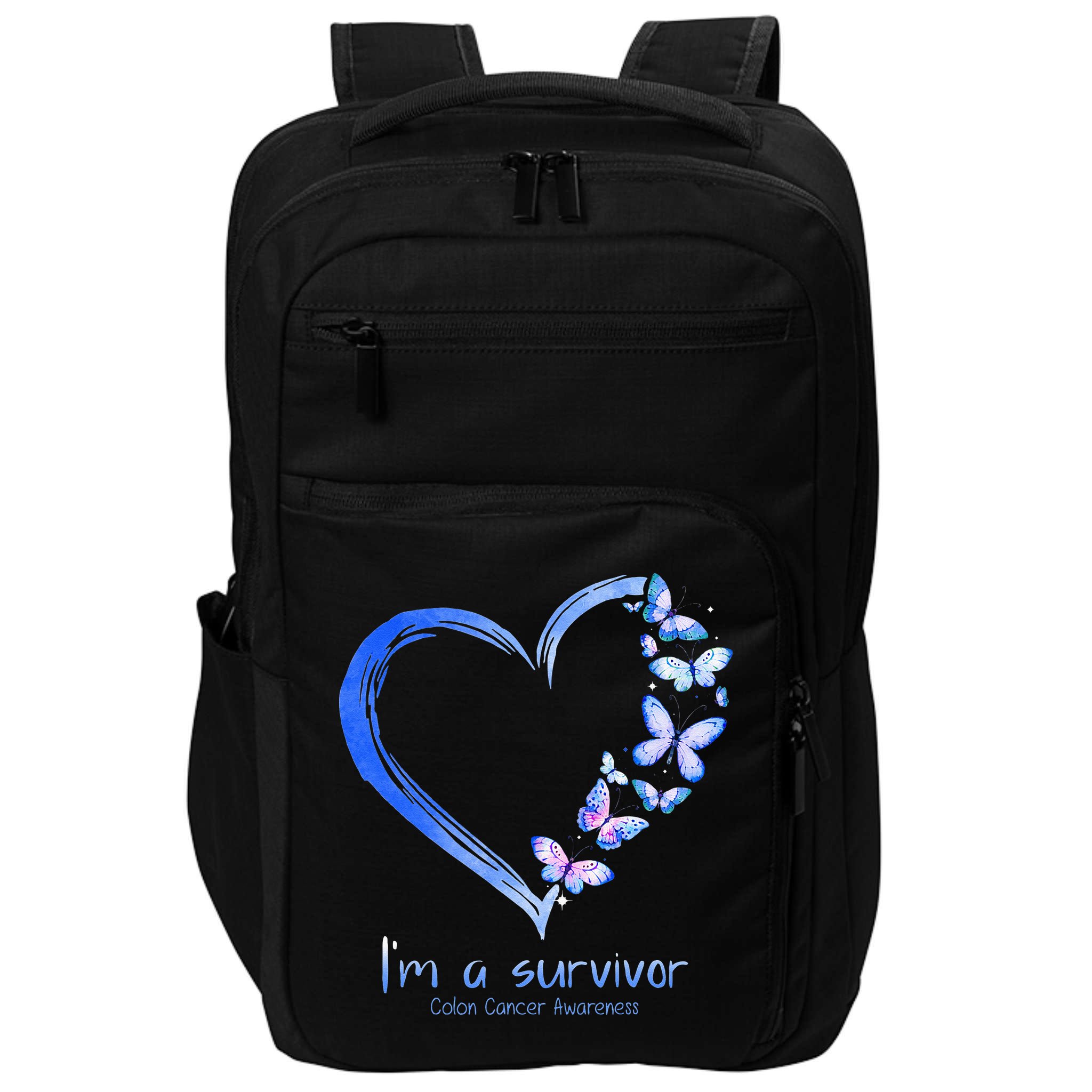 Blue Butterfly Heart Im A Survivor Colon Cancer Awareness Impact Tech Backpack