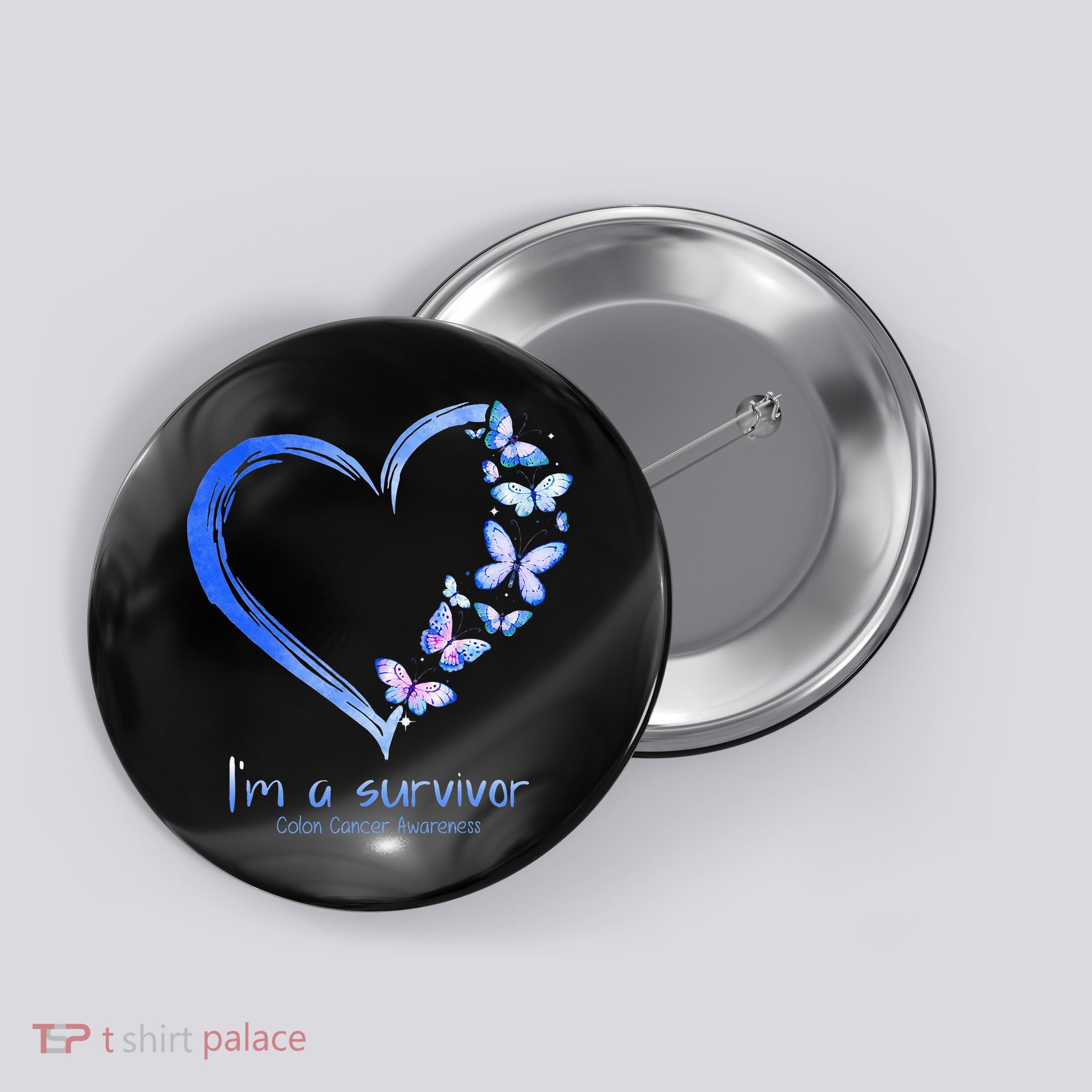 Blue Butterfly Heart Im A Survivor Colon Cancer Awareness Button