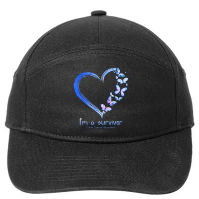 Blue Butterfly Heart Im A Survivor Colon Cancer Awareness 7-Panel Snapback Hat