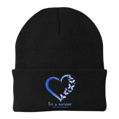 Blue Butterfly Heart Im A Survivor Colon Cancer Awareness Beanie