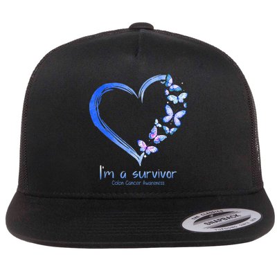 Blue Butterfly Heart Im A Survivor Colon Cancer Awareness Flatbill Hat