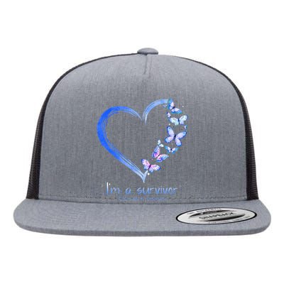 Blue Butterfly Heart Im A Survivor Colon Cancer Awareness Flat Bill Trucker Hat