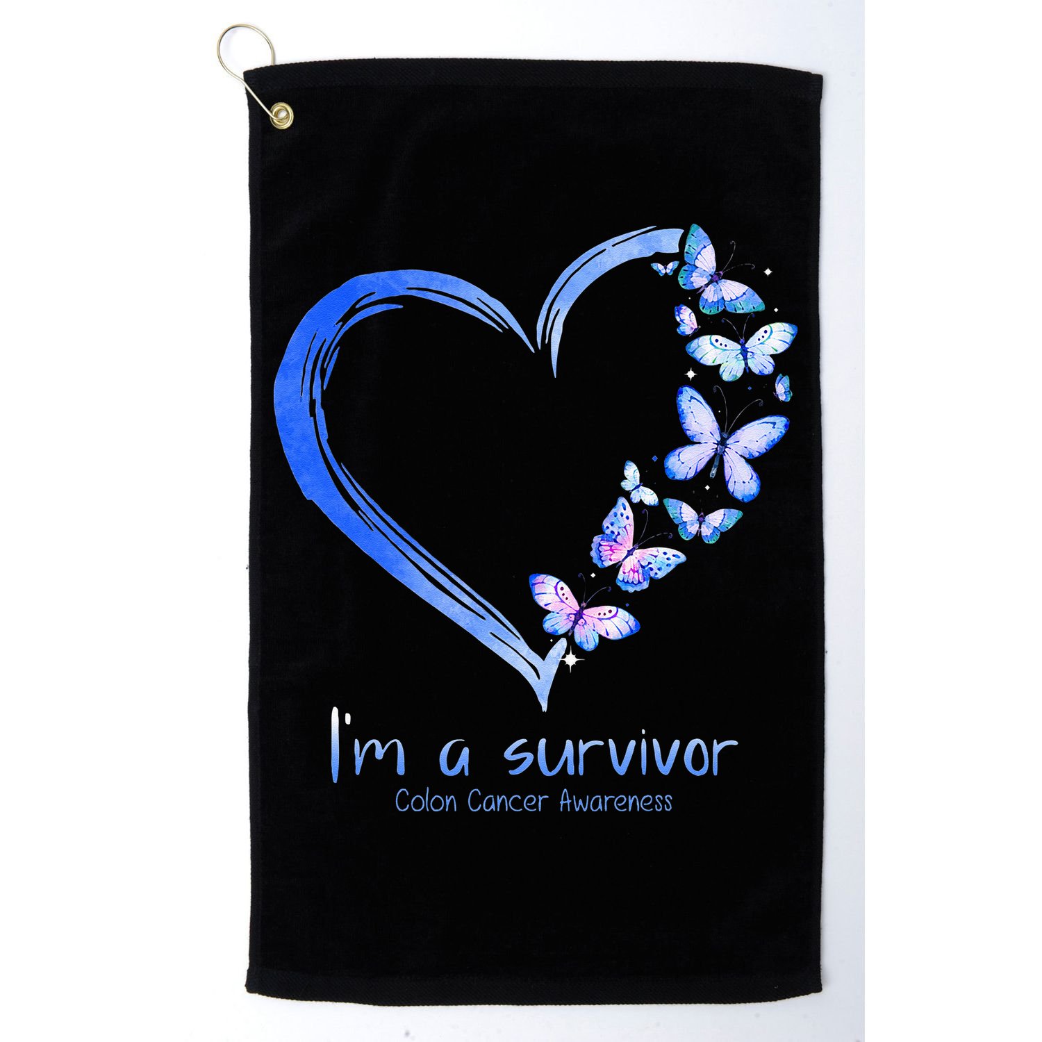 Blue Butterfly Heart Im A Survivor Colon Cancer Awareness Golf Towel