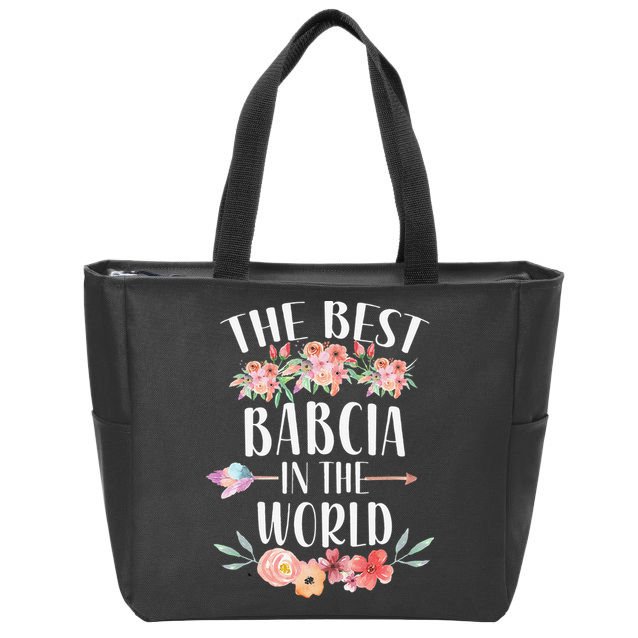 Best Babcia In The World Polish Grandma Floral Mother's Day Zip Tote Bag