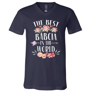 Best Babcia In The World Polish Grandma Floral Mother's Day V-Neck T-Shirt