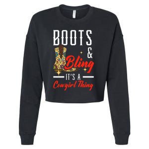 Boots & Bling ItS A Cowgirl Thing Rodeo Western Country Cropped Pullover Crew