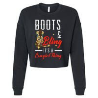 Boots & Bling ItS A Cowgirl Thing Rodeo Western Country Cropped Pullover Crew